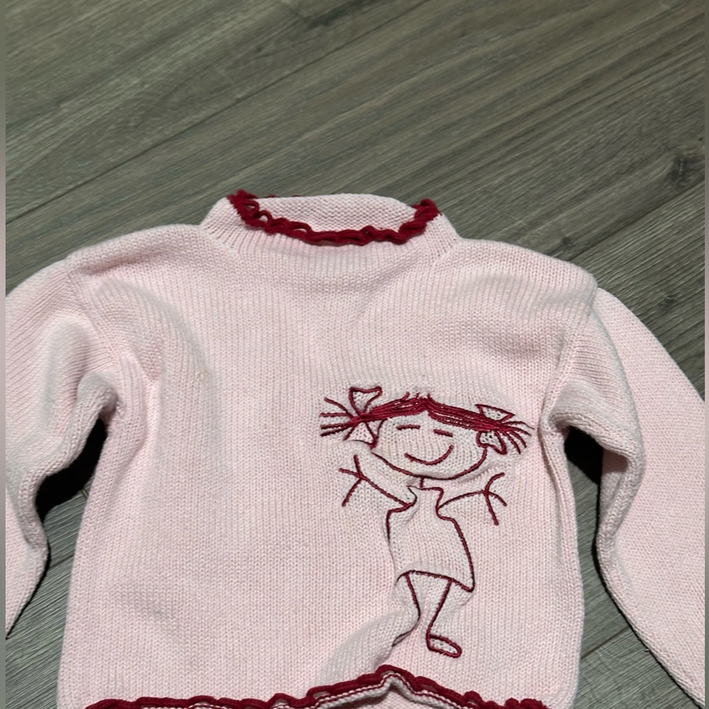 Celeste Light Pink Knit Sweater with Red Girl Embroidery